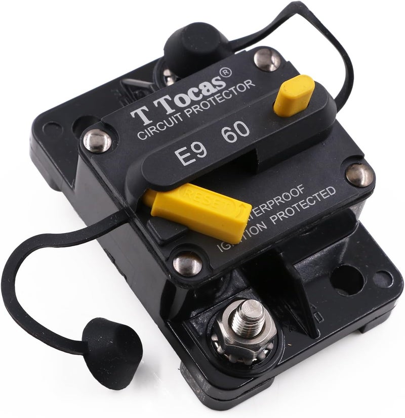 T Tocas E9 60A Amp Marine Circuit Breaker Switchable 12V - 72V DC | with Manual Reset for Fishing Boat Trolling Motor Car Automotive Solar Battery RV Waterproof IP67 Surface Mount - Image 1