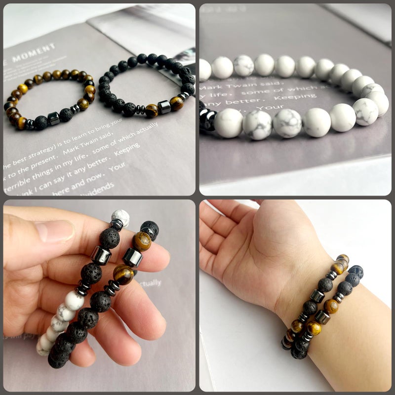 Tienyuu Tiger Eye Bracelet Set for Men â€“ 8mm Natural Stone Beads, Stretch Lava Rock Adjustable Black Crystal Beaded Bracelet for Men & Women Gifts - Image 5