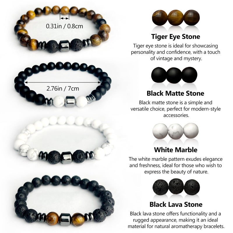 Tienyuu Tiger Eye Bracelet Set for Men â€“ 8mm Natural Stone Beads, Stretch Lava Rock Adjustable Black Crystal Beaded Bracelet for Men & Women Gifts - Image 3