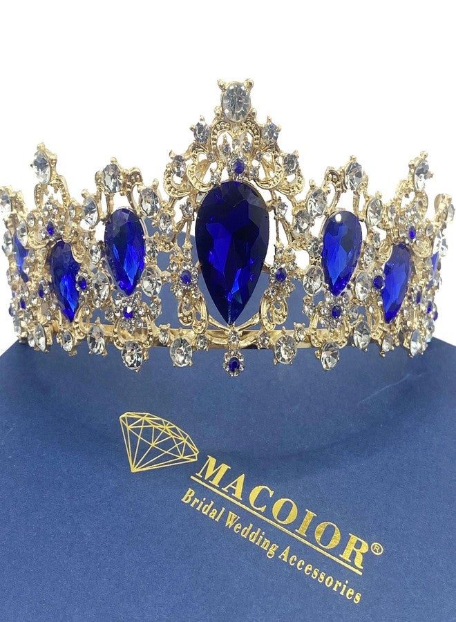 MACOIOR Baroque Royal Queen Crowns and Tiaras for Women,Crystal Rhinestone Costume Party Festival Wedding Tiaras Headbands (Blue) - Image 1