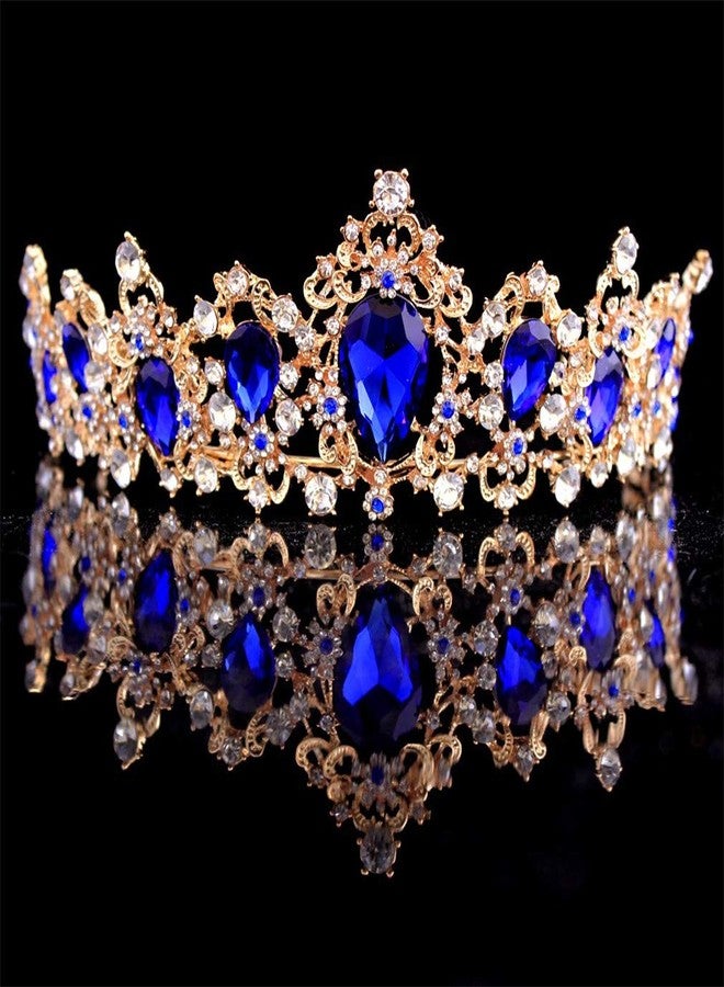 MACOIOR Baroque Royal Queen Crowns and Tiaras for Women,Crystal Rhinestone Costume Party Festival Wedding Tiaras Headbands (Blue) - Image 3