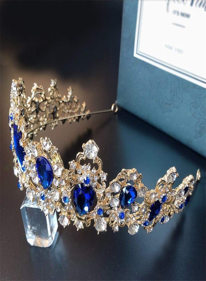 MACOIOR Baroque Royal Queen Crowns and Tiaras for Women,Crystal Rhinestone Costume Party Festival Wedding Tiaras Headbands (Blue) - Image 4