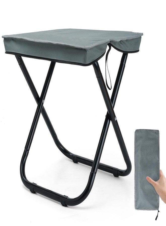 Outplea 40cm Camping Stool Collapsible with Ultralight Packable Frame, Folding Hunting Stool for Adults with Zippered Carrying Bag Seating for Outdoor Fishing Hiking Backpacking Travel Beach, Gray - Image 1