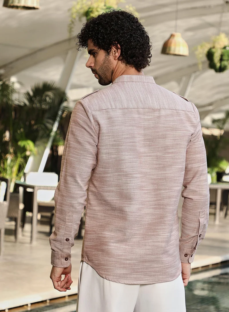 كامبوس سوترا Men's Sand Beige Heathered Utility-Relaxed Shirt