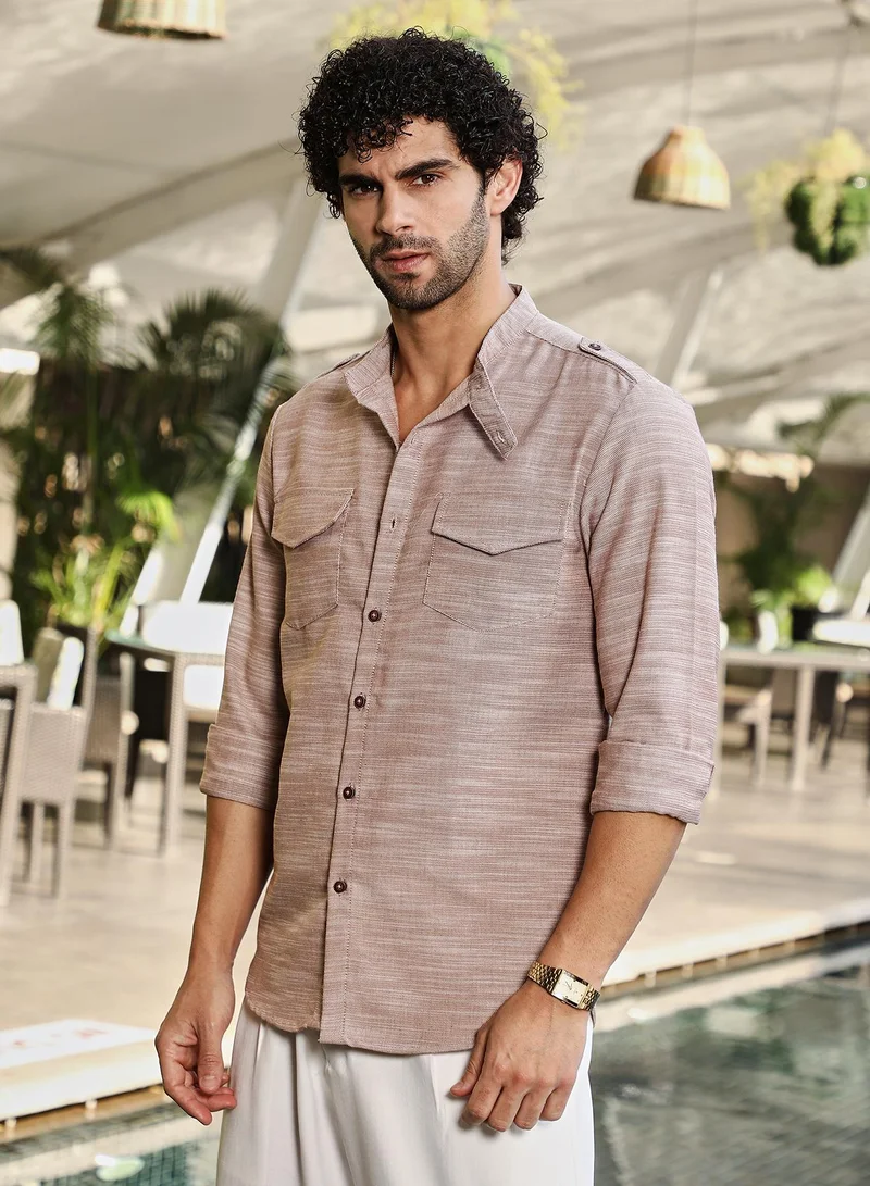 كامبوس سوترا Men's Sand Beige Heathered Utility-Relaxed Shirt