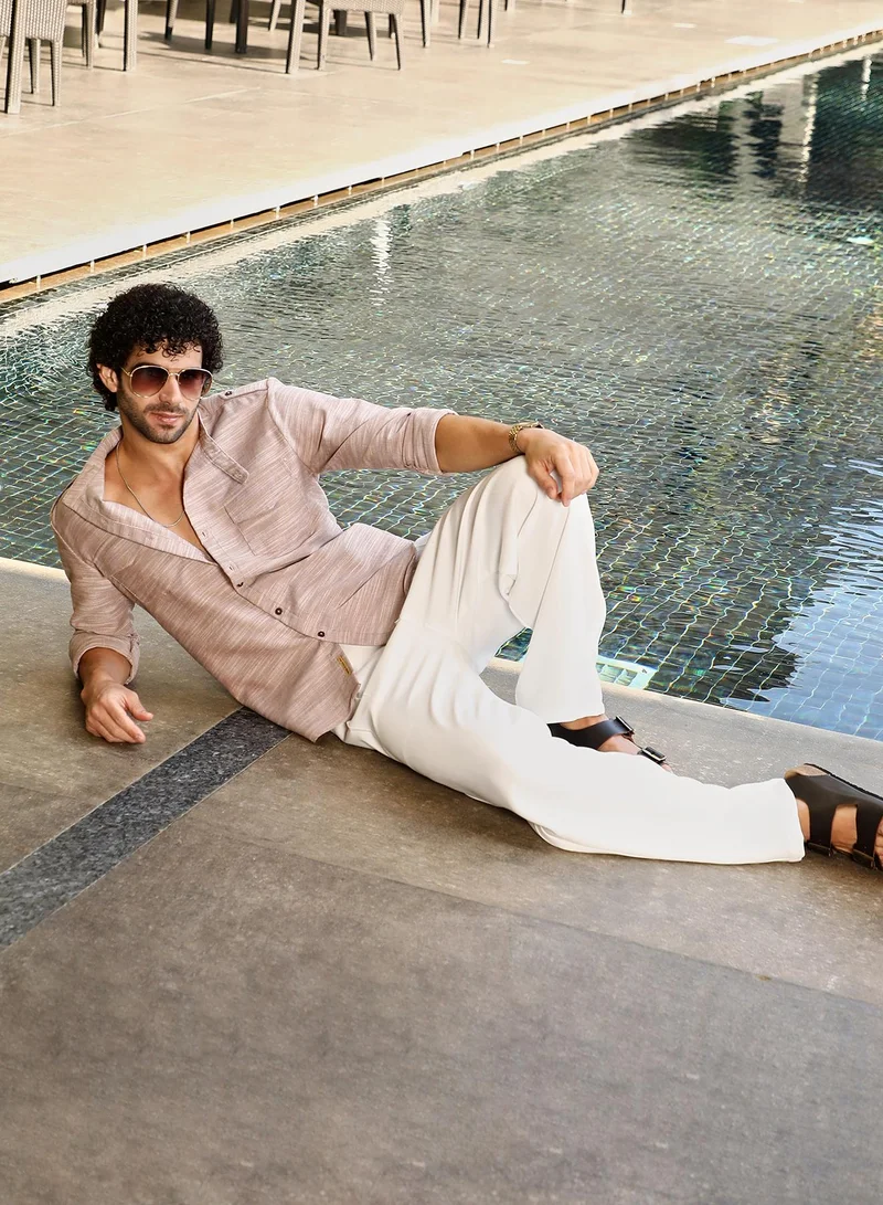 كامبوس سوترا Men's Sand Beige Heathered Utility-Relaxed Shirt