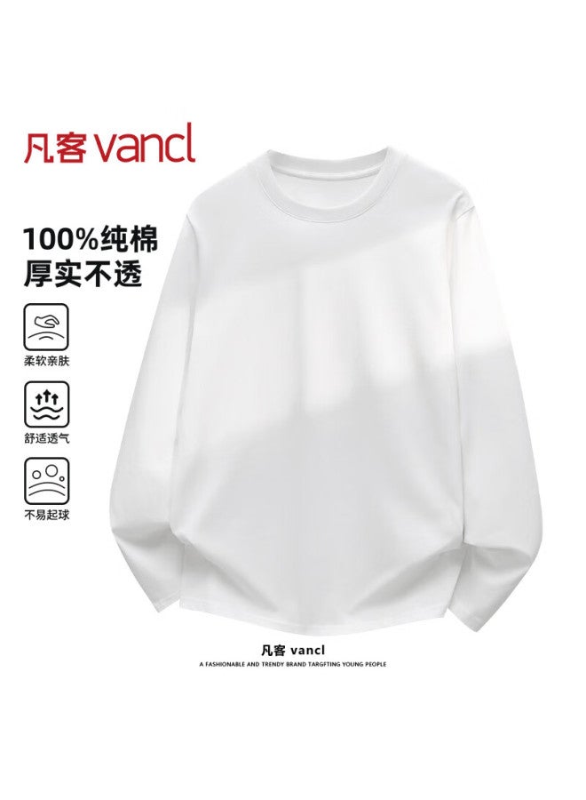 Vancl Pure Cotton Long Sleeve T-shirt Men Spring Autumn Crew Neck Casual Loose Breathable Base Shirt White XL