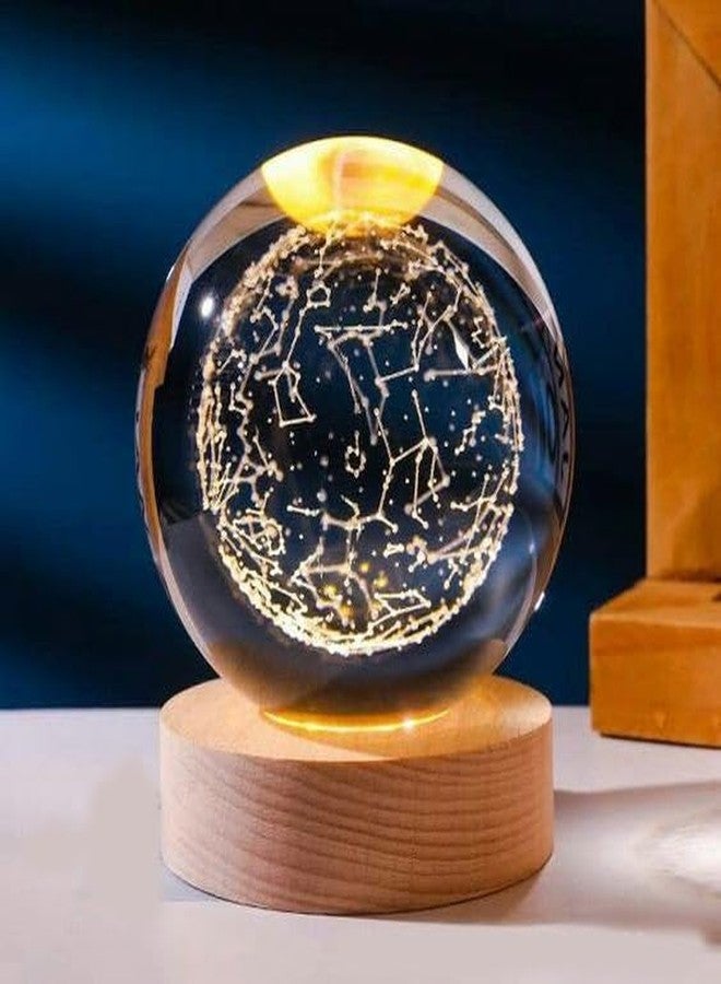 Dkriva 3D Crystal Ball Night Light, Space Galaxy Crystal Ball with Wooden Base,3D Engraved Solar System Crystal Ball with LED Light (1 PCS)(Glow Globe) - Image 1