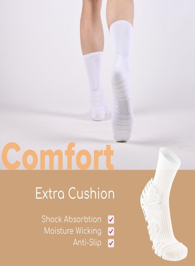 Tactia Compression Running Socks Men, Cushion Padded Anti-Blister, CoolMax Moisture Wicking Cooling, Athletic Performance Tennis Basketball Hiking Marathon Socks Crew (3 Pairs, 11-13, White) - Image 2