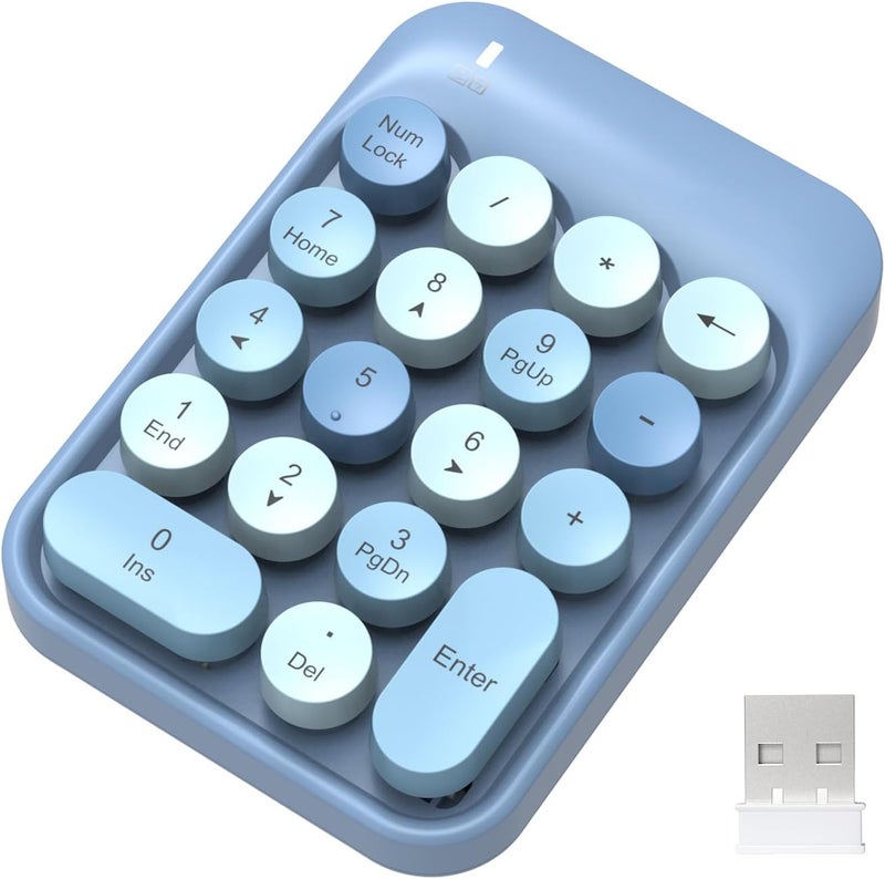 FELICON Wireless Numeric Keypad 18 Keys with 2.4G Mini Portable Silent Number Pad USB Receiver Financial Accounting Keyboard Extensions for Laptop Desktop PC Pro（Blue Mix） - Image 1