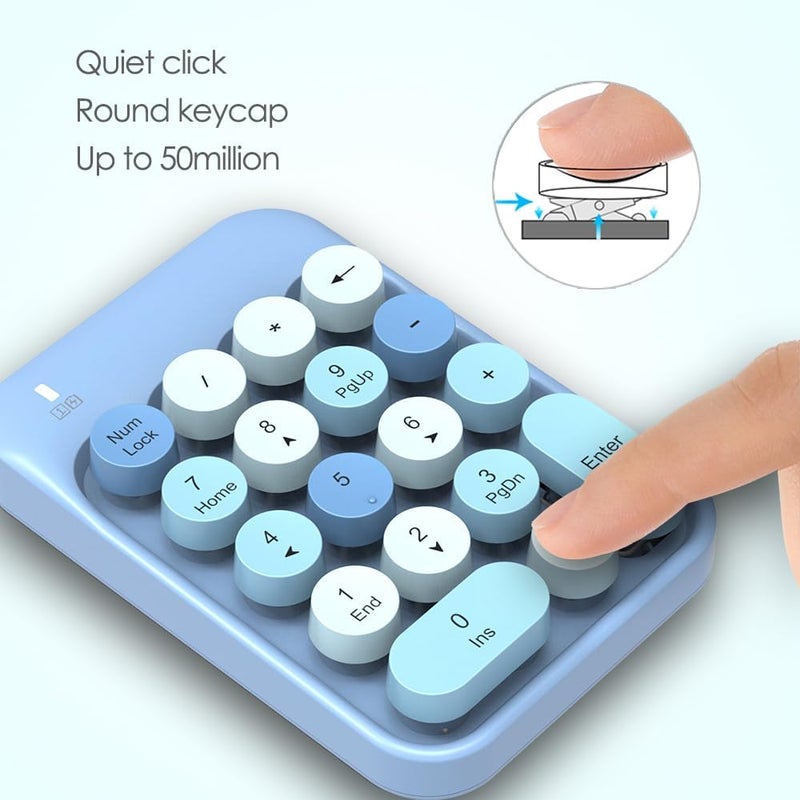 FELICON Wireless Numeric Keypad 18 Keys with 2.4G Mini Portable Silent Number Pad USB Receiver Financial Accounting Keyboard Extensions for Laptop Desktop PC Pro（Blue Mix） - Image 5