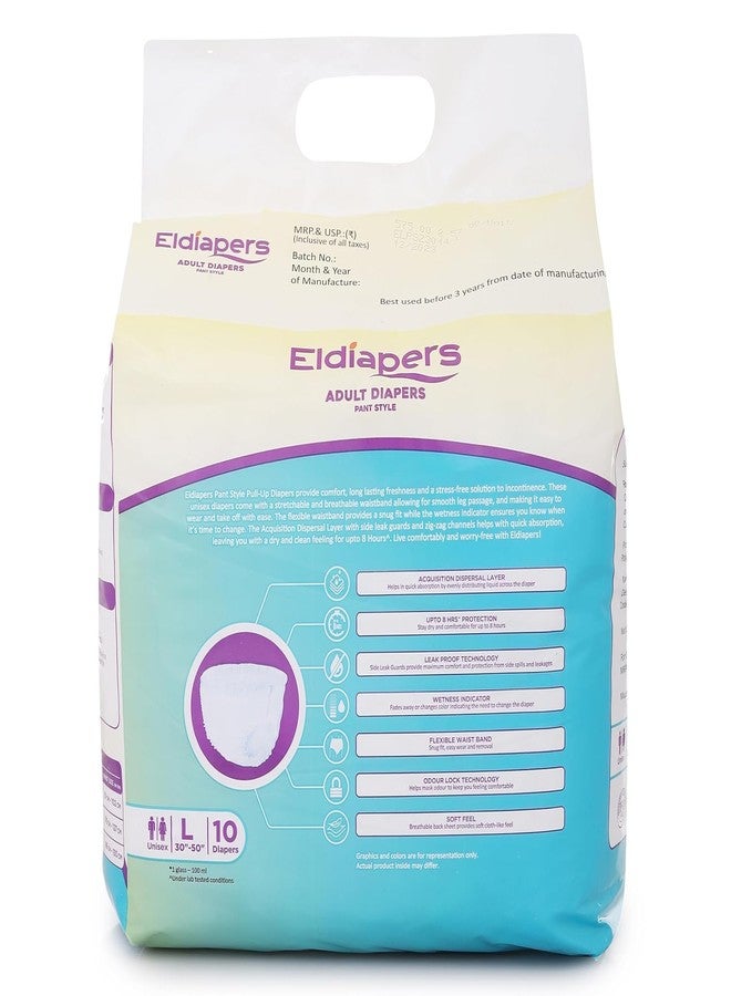 الحفاضات حفاضات إلديابرز للكبار، سراويل داخلية بنمط الخصر (10 قطع) | سراويل داخلية مانعة للتسرب وواقية من البلل | للجنسين مع مؤشر للبلل | حماية ليلية - مقاس كبير، 40-60 بوصة (عبوة من 4 قطع) - Image 3