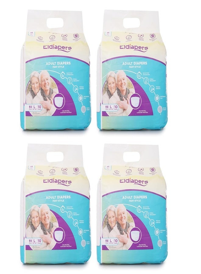 الحفاضات حفاضات إلديابرز للكبار، سراويل داخلية بنمط الخصر (10 قطع) | سراويل داخلية مانعة للتسرب وواقية من البلل | للجنسين مع مؤشر للبلل | حماية ليلية - مقاس كبير، 40-60 بوصة (عبوة من 4 قطع) - Image 1