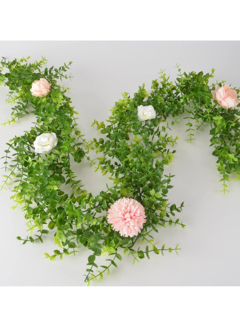 CMGTYYD Faux Eucalyptus Garland, Artificial Vines, Faux Silk Eucalyptus Leaves, Handmade UV Protected Indoor Outdoor Greenery Garlands Backdrop Table Placement Décor (2 Pcs, 1.8m)  - Image 2