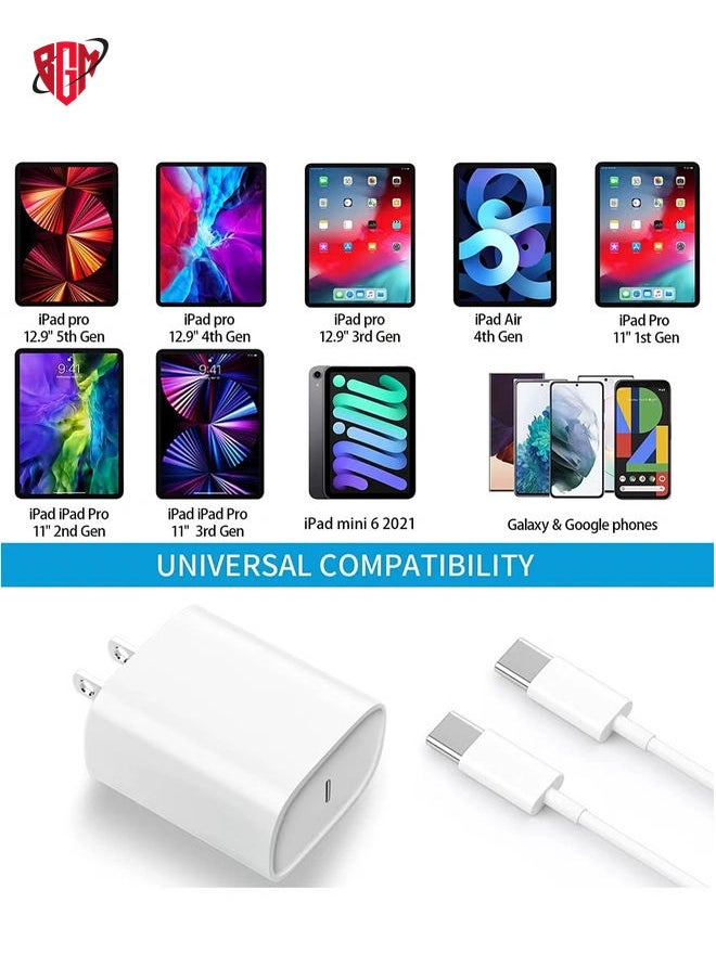BGM - 20W USB C Fast Charger for iPad Pro 12.9/11 in 2021/2020/2018, iPad Air 4th/5th Generation 10.9", iPad Mini 6th Generation, iPad Charger Fast Charging Wall Charger Block with 6.6FT USB C to C Cable - Image 1