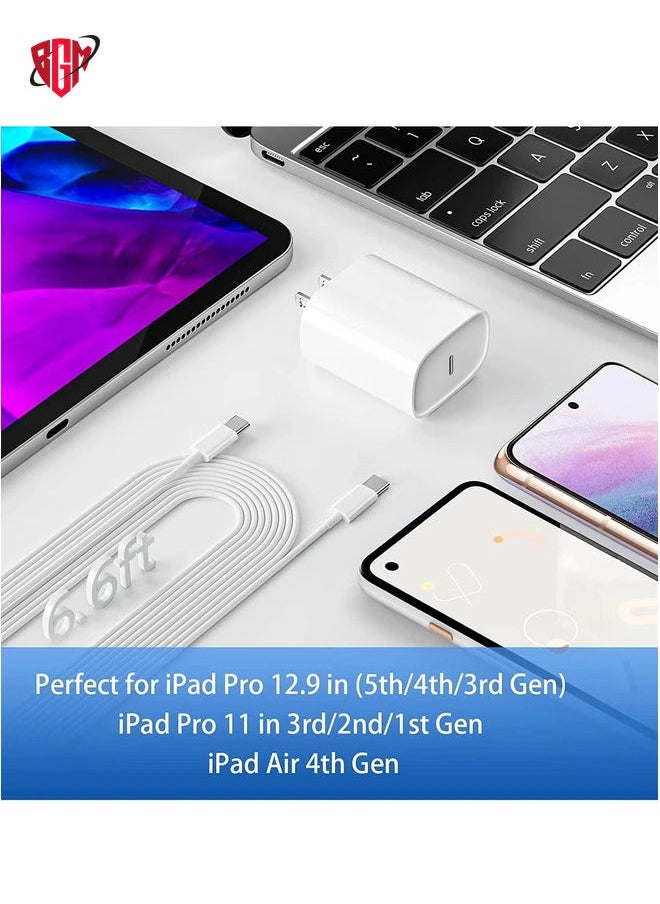 BGM - 20W USB C Fast Charger for iPad Pro 12.9/11 in 2021/2020/2018, iPad Air 4th/5th Generation 10.9", iPad Mini 6th Generation, iPad Charger Fast Charging Wall Charger Block with 6.6FT USB C to C Cable - Image 1