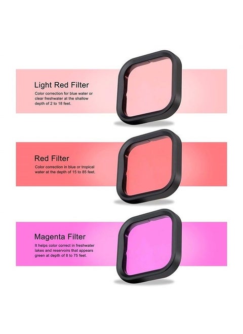 Underwater Camera Dive Filters for GoPro Hero 8,9 and 10 Black Protective Housing Lens Cover in Red, Light Red, and Magenta, Professional Color Correcting Photography Accessory Title