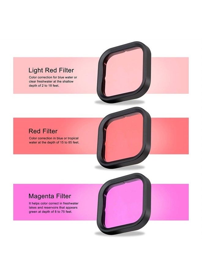 QiuNiu - Underwater Camera Dive Filters for GoPro Hero 8,9 and 10 Black Protective Housing Lens Cover in Red, Light Red, and Magenta, Professional Color Correcting Photography Accessory Title - Image 1