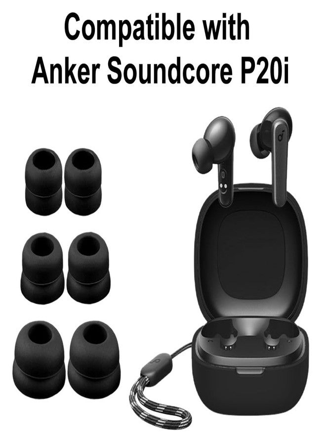 A-Focus Compatible with Anker Soundcore P20i Case Ear Tips Kit, Silicone Shockproof Skin with Keychain and 3 Pairs Double Flange Eartips Set Comopatible with Soundcore P20i Black - Image 2