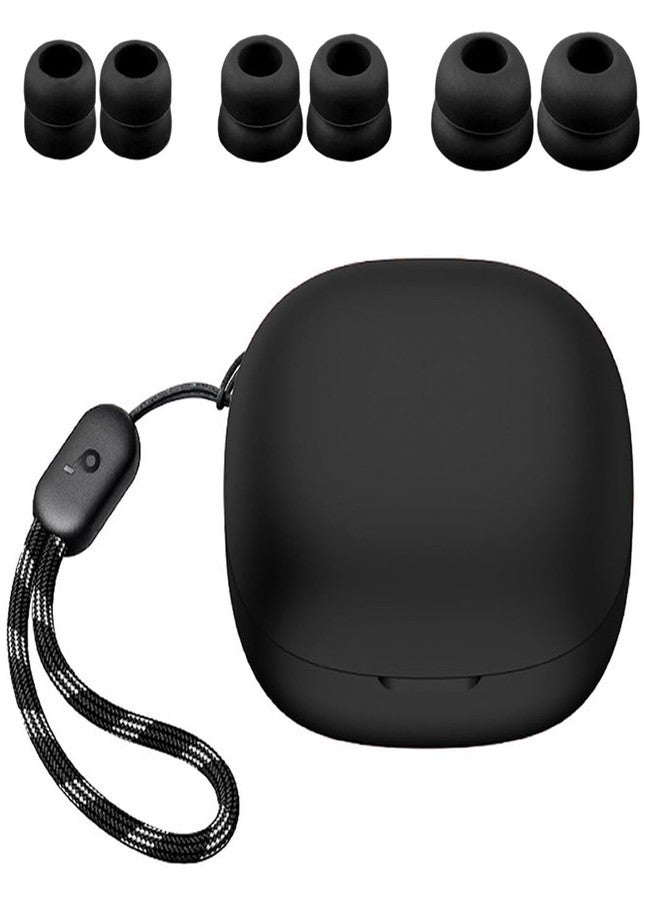 A-Focus Compatible with Anker Soundcore P20i Case Ear Tips Kit, Silicone Shockproof Skin with Keychain and 3 Pairs Double Flange Eartips Set Comopatible with Soundcore P20i Black - Image 1