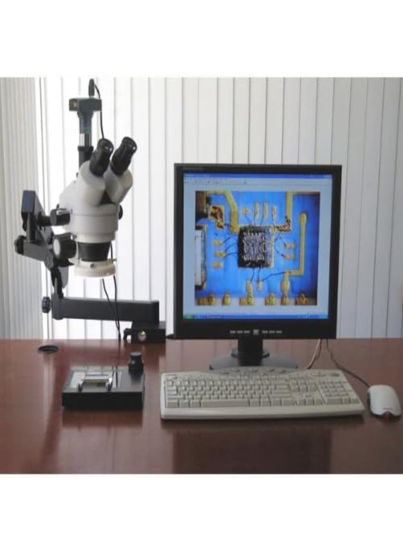 AmScope AmScope SM6TZFRL Professional Trinocular Stereo Zoom Microscope WH10x Eyepieces 35X90X Magnification 07X45X Zoom Objective 8W Fluorescent Ring Light Clamping Articulating Arm Stand 110V120V Includes 05X and 20X Barlow Lenses  - Image 4