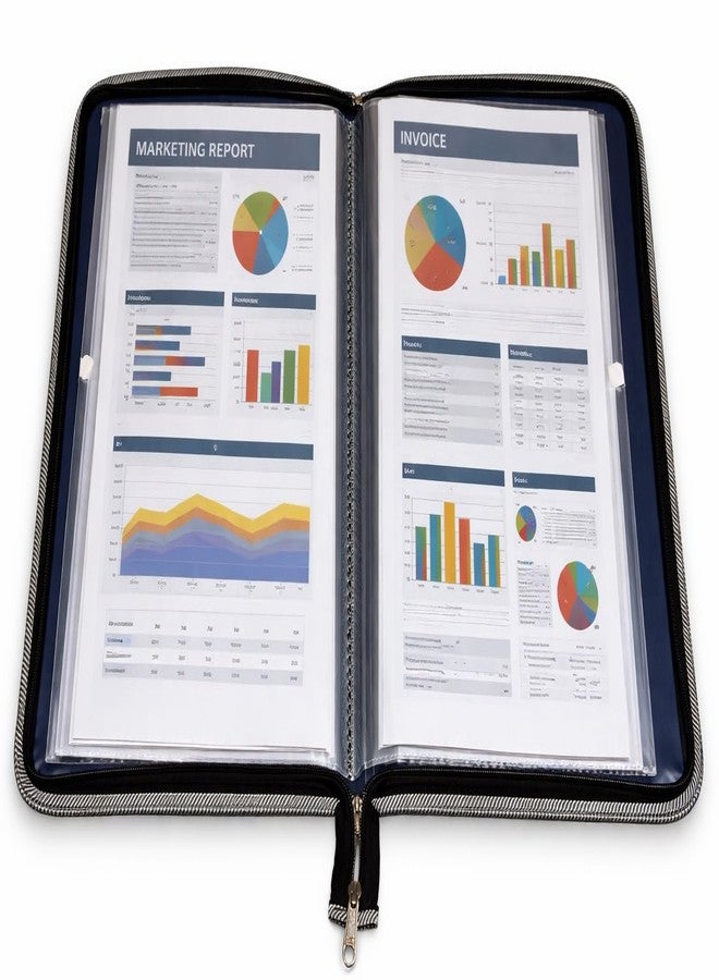 Shining Zon Zipper Display Book Folder for Documents, Certificates Multi-Utility Portfolio Folder PP Material with 10 Bound Plastic Binder Sleeves, Size FC (fullscap), Navy Blue Colour, Set of 3 - Image 4