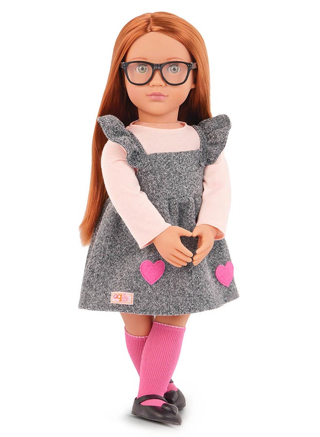 Our Generation Fashionable 18-inch Girl Doll with School Dress & Heart Patches,Gifting Toys, Age 6+ years, Character-Kelly - Image 1
