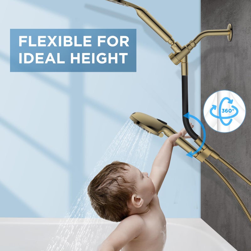 MakeFit Dual Filtered Rain Shower Head Combo, High Pressure Handheld Shower Head with Adjustable Bar - Rainfall Shower Head And Showerhead with Filter for Hard Water - Removes Chlorine(Gold) - Image 3