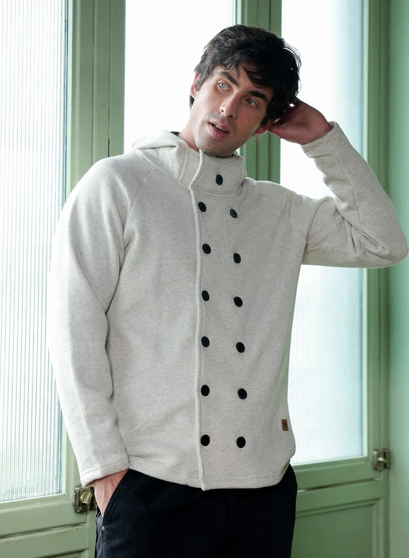 CAHOOT  Men's Cloud Grey Double-Breasted Fleece Jacket for Men | Best Price UAE