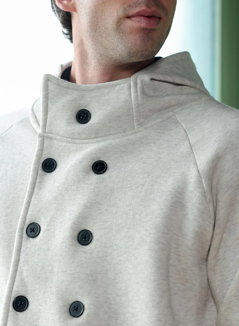 CAHOOT  Men's Cloud Grey Double-Breasted Fleece Jacket for Men | Best Price UAE