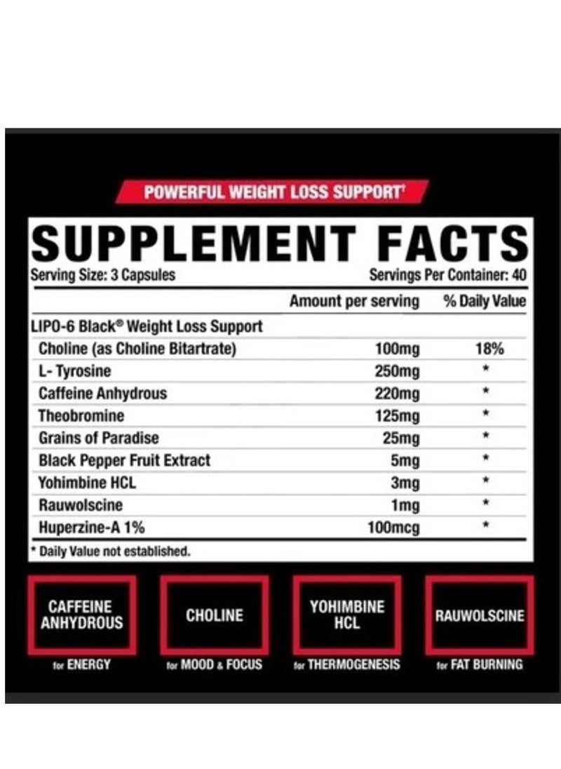 Nutrex Research Extreme Lipo-6 Black capsules from Nurtex - an ultra-strength fat burner - 120 capsules  - Image 3