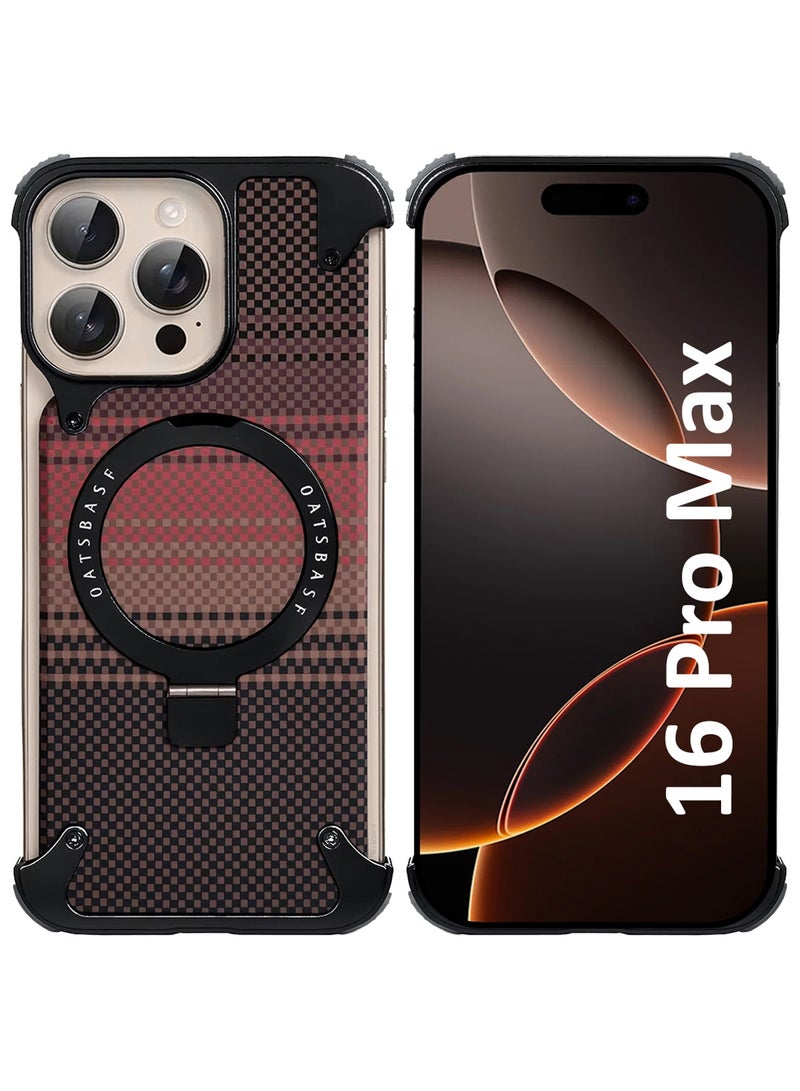 Case Cover for iPhone 16 Pro Max, Magnetic Ring Stand, Carbon Fiber Texture, Shockproof Armor, MagSafe Compatible - Brown - Image 1