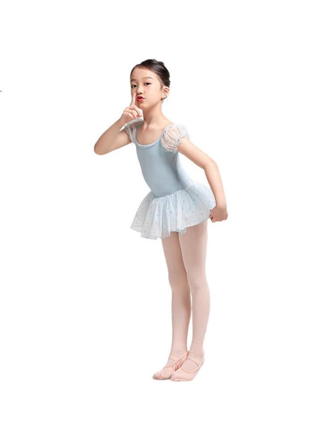 Sansha Children'S Dance Tutu, Ballet Leotard For Girls, Heart-Shaped Puff Sleeve Performance Dress With Open Crotch, Light Blue, Xl - Image 2