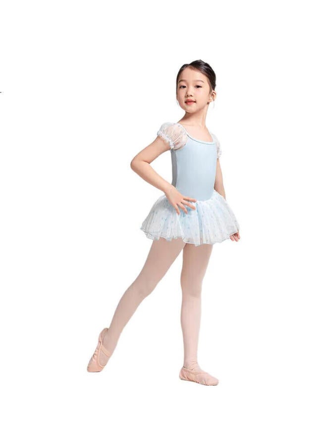 Sansha Children'S Dance Tutu, Ballet Leotard For Girls, Heart-Shaped Puff Sleeve Performance Dress With Open Crotch, Light Blue, Xl - Image 1
