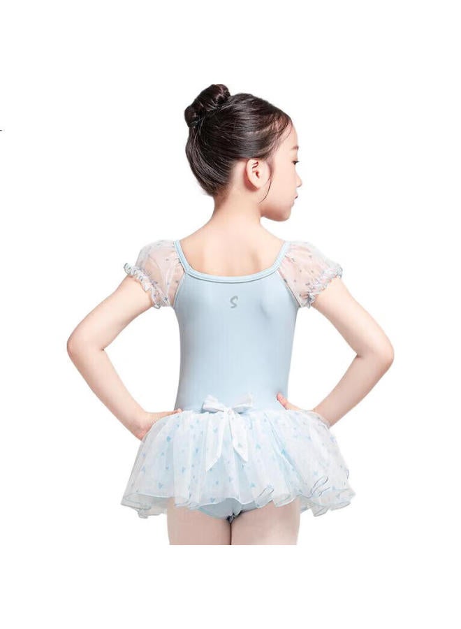 Sansha Children'S Dance Tutu, Ballet Leotard For Girls, Heart-Shaped Puff Sleeve Performance Dress With Open Crotch, Light Blue, Xl - Image 3