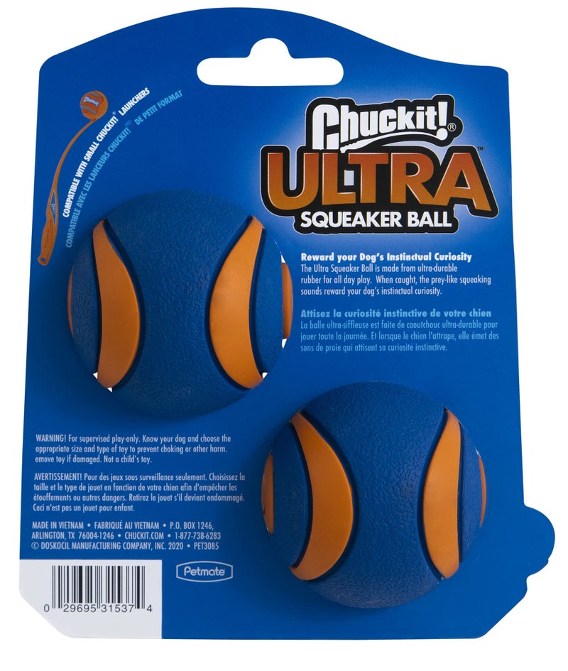 Chuckit! Ultra Squeaker Ball Dog Toy, Small (2 Inch) 2 Pack for Small Breeds - Image 2
