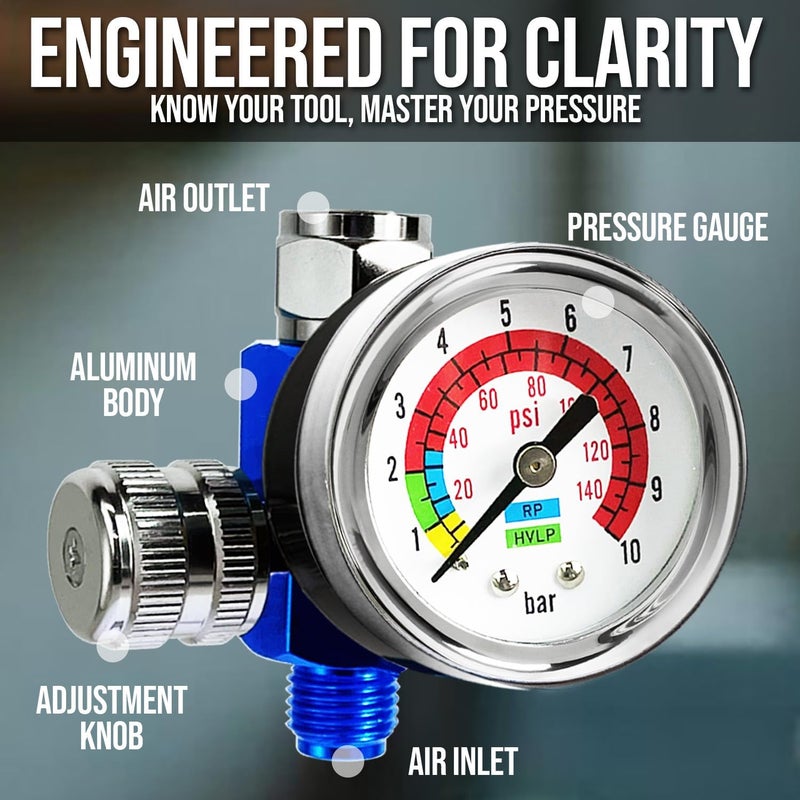 LE LEMATEC Air Compressor Regulator & Flow Control Valve with Pressure Gauge - for Pneumatic Tools, Spray Painting, Tire Inflation, 1/4 NPT, 0-150 PSI - Image 5