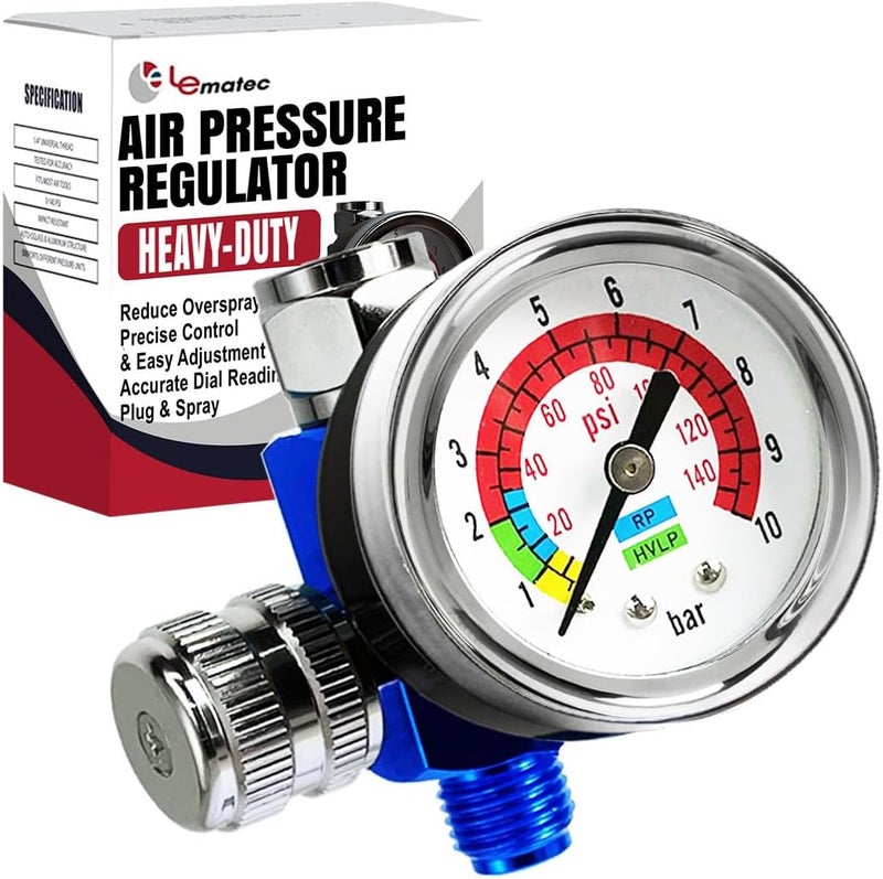 LE LEMATEC Air Compressor Regulator & Flow Control Valve with Pressure Gauge - for Pneumatic Tools, Spray Painting, Tire Inflation, 1/4 NPT, 0-150 PSI - Image 1