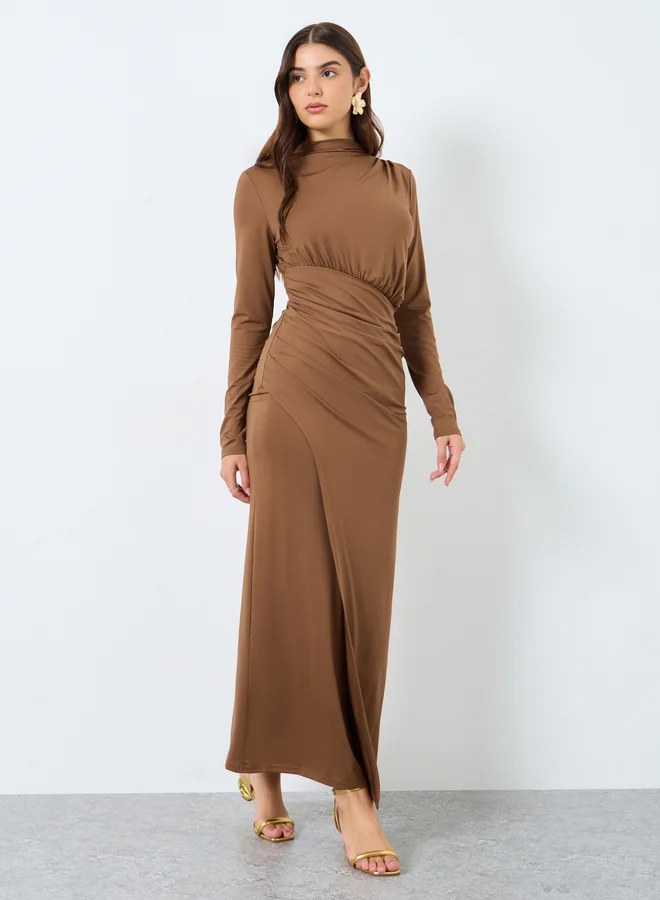 ستايلي فستان طويل سادة بأكمام طويلة