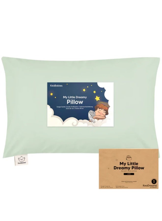 KeaBabies Jumbo Toddler Pillow with Pillowcase, Kids Travel Pillow, Sage - Image 1