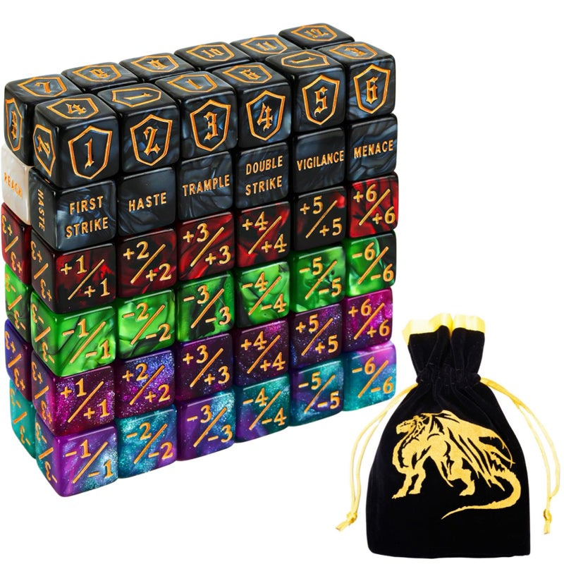 PUGED Color MTG Counter Dice Set Keyword Shield Life Counters with Dice Storage Bag for MTG TGG Table Games 72 Pcs - Image 3
