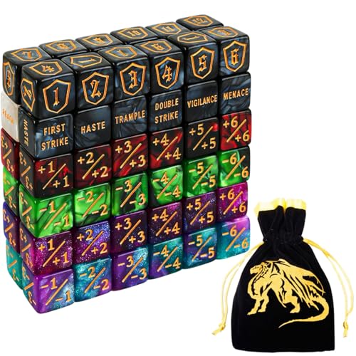 PUGED Color MTG Counter Dice Set Keyword Shield Life Counters with Dice Storage Bag for MTG TGG Table Games 72 Pcs - Image 1