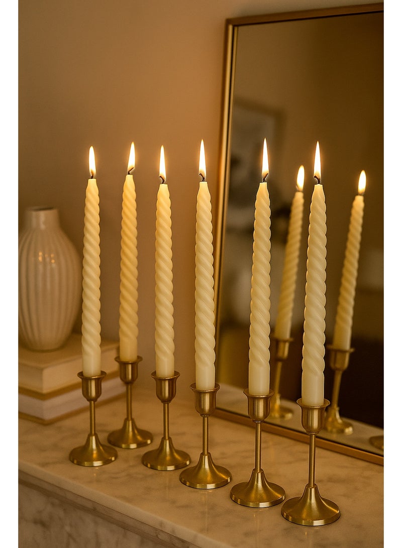 Home Care 12 قطعة شموع معدنية عاجية متعرجة أنيقة طويلة لحفلات الزفاف، المنزل والديكور الاحتفالي | شموع شمعية متميزة بدون قطرات، بدون دخان، بدون رائحة - Image 3