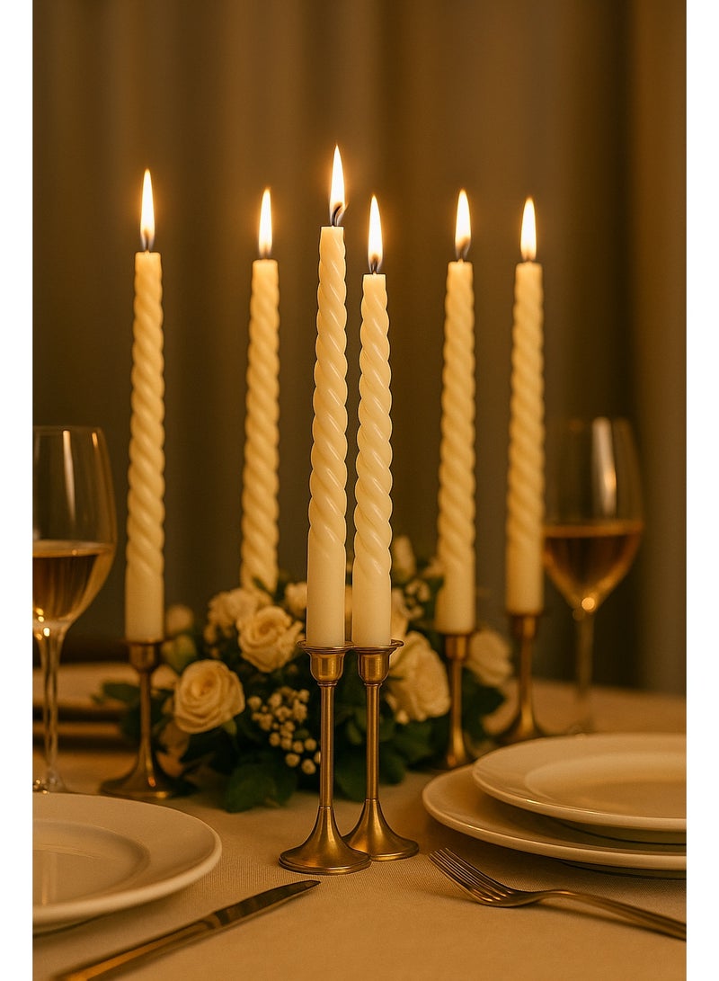 Home Care 12 قطعة شموع معدنية عاجية متعرجة أنيقة طويلة لحفلات الزفاف، المنزل والديكور الاحتفالي | شموع شمعية متميزة بدون قطرات، بدون دخان، بدون رائحة - Image 2