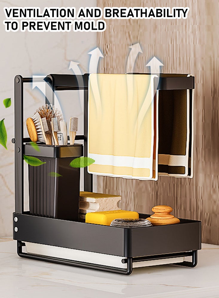 Perfii Stainless Steel Sink Caddy Organizer with Removable Drip Tray - Multifunctional Kitchen Sponge Holder and Storage Rack - Image 5