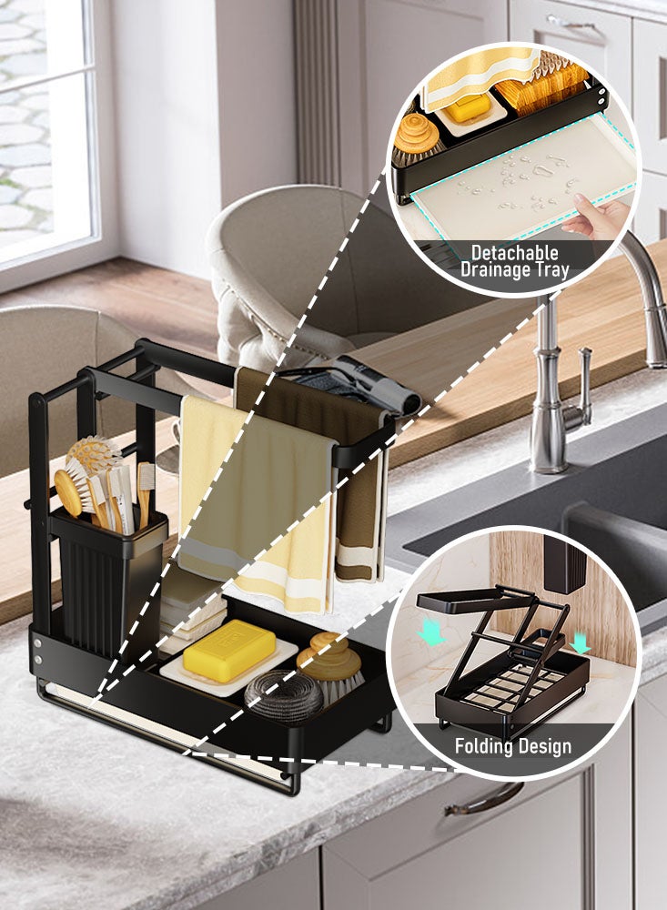 Perfii Stainless Steel Sink Caddy Organizer with Removable Drip Tray - Multifunctional Kitchen Sponge Holder and Storage Rack - Image 2