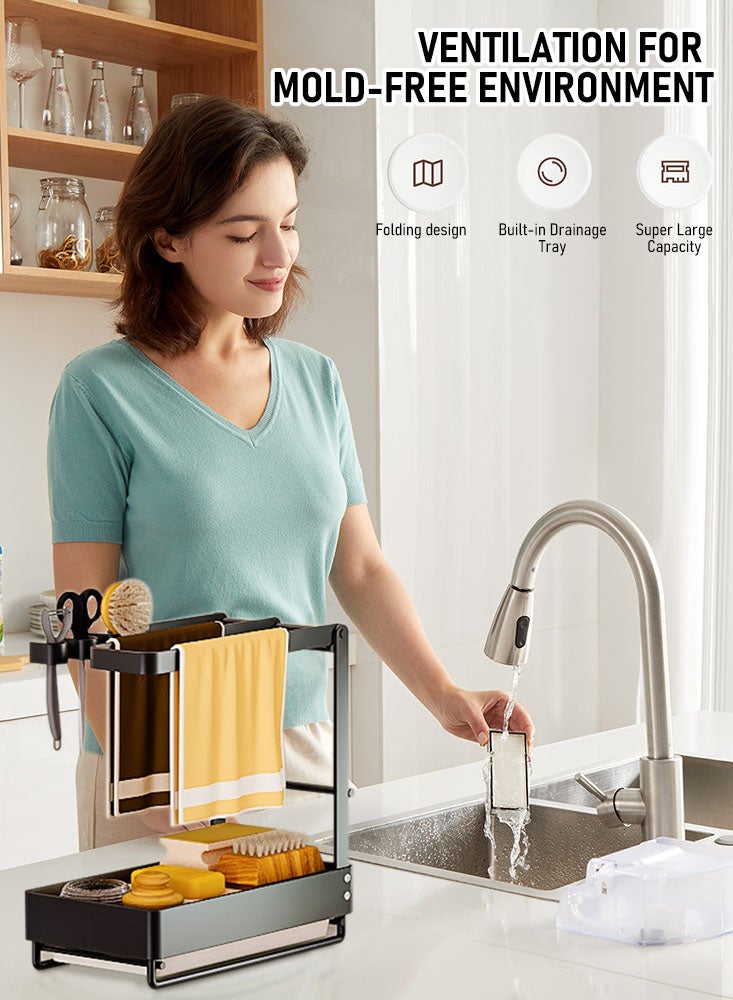 Perfii Stainless Steel Sink Caddy Organizer with Removable Drip Tray - Multifunctional Kitchen Sponge Holder and Storage Rack - Image 3