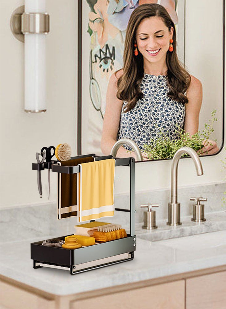 Perfii Stainless Steel Sink Caddy Organizer with Removable Drip Tray - Multifunctional Kitchen Sponge Holder and Storage Rack - Image 4