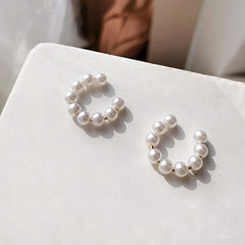 Aeenioy 2 Pairs Ear Cuffs Without Piercing, Clip On Earrings for Non Pierced Ears, Pearl Earring for Women Stylish, Non Piercing Earrings with Comfortable Fit, Pearl Studs Earrings for Women - Image 2