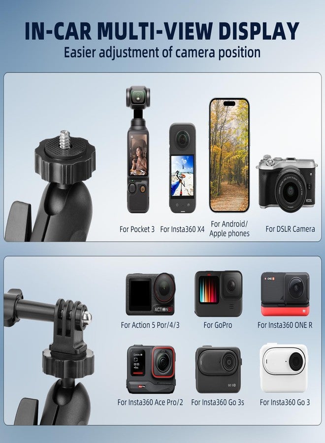 BRDRC Pocket 3 Suction Cup Car Mount (Upgraded), Windshield Window Holder Kit with Cold Shoe Expansion Adapter for Go Pro Max Hero Pocket 2 Insta 360 X5 X4 X3 Action 5 4 3 Accessories - No Residue - Image 2